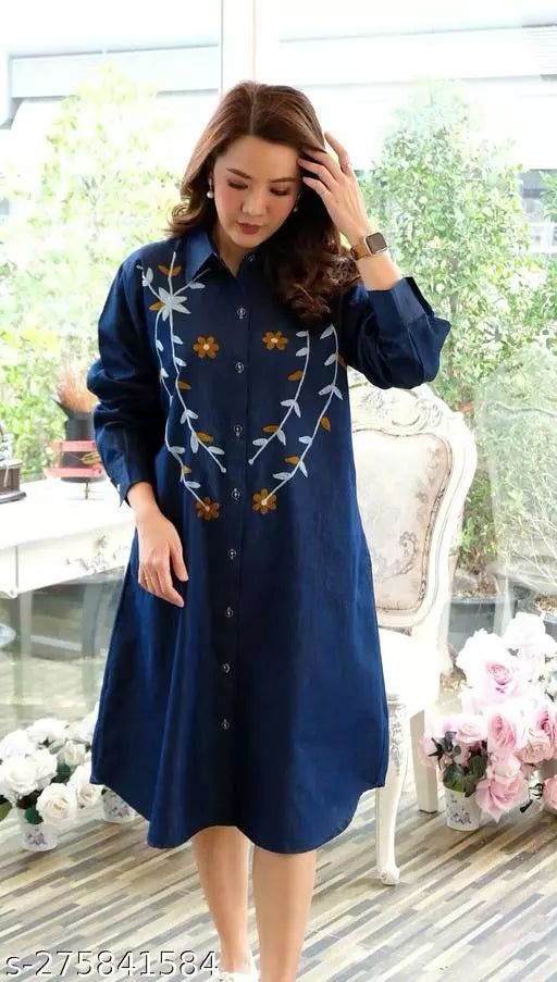 Denim Shirt Collar Full Sleeve Dress