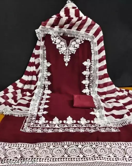 Women's Designer Suits Party Wear Red Georgette Salwar Suits & Dress Materials