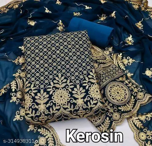 Women's Fancy work Unstiched Double Sequence Embroidered Work Plus Double Layer Multiwork Sequence Work Georgette Salwar Suit & Dress Materials Kerosiene Colours