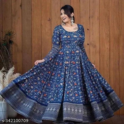 QVAZOR Stylish Fancy Trendy Printed Georgette Gown For Women For Party Wedding Festival Functions