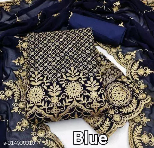 Women's Fancy work Unstiched Double Sequence Embroidered Work Plus Double Layer Multiwork Sequence Work Georgette Salwar Suit & Dress Materials Blue Colours
