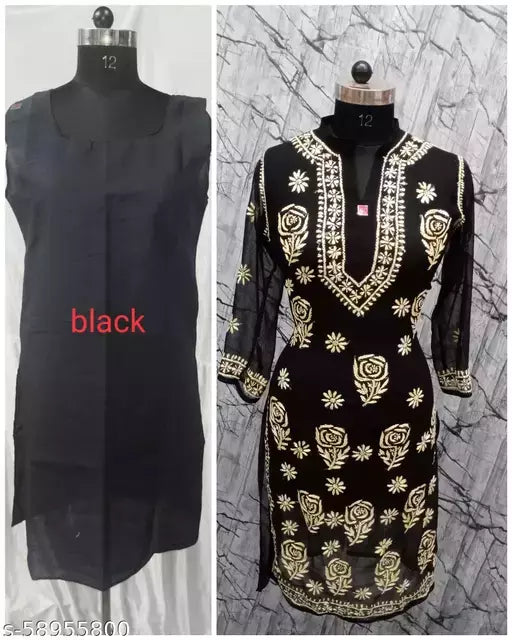 BLACK SHADED ROSE WITH INNER Kurti