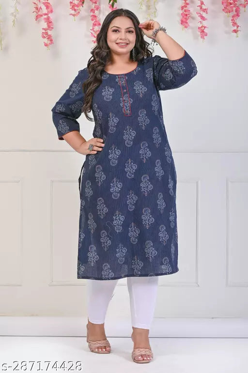 Swasti Plus Size Women Printed  Floral Print Pure Cotton Straight Kurta