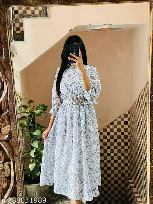 STYLISH LONG DRESS WITH BELT