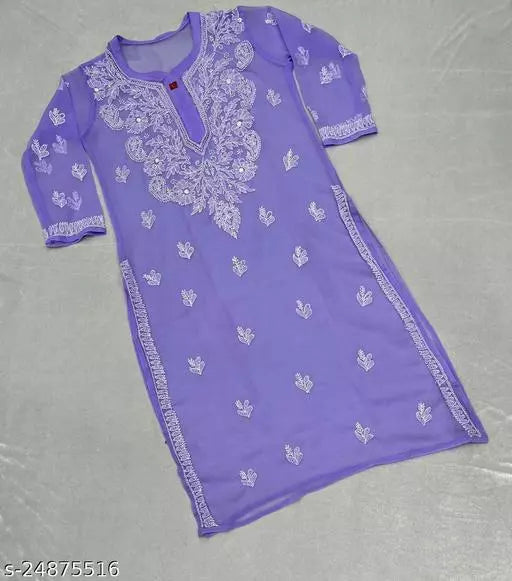 Handwork Embroidered Chikankari Chiffon Galabooti Long kurti with inner.
