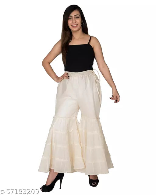 Swasti  Flared Women White Cotton Blend Trousers