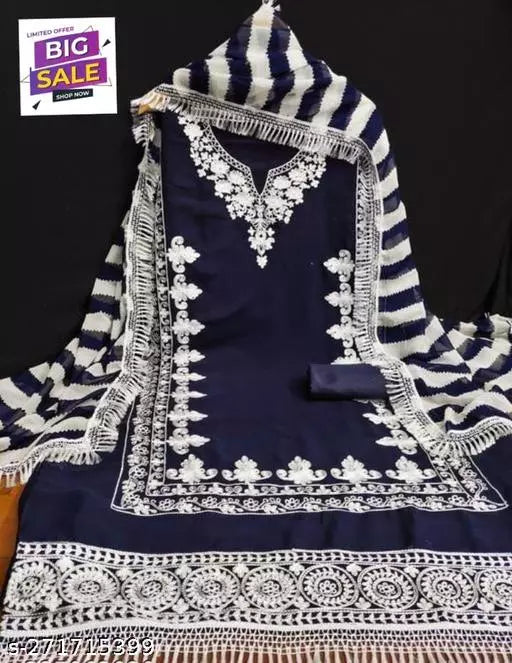 Fancy Women's Unstiched Patiala Georgette Suits With Beautifull Chainstich Work Blue Suit