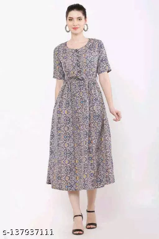BPT Printed Crepe Long Dress
