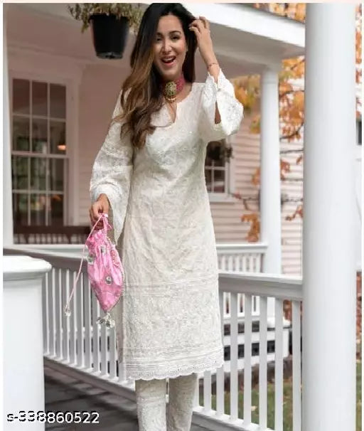 Trendy Chikan Co Ord Set For Womens  Girls