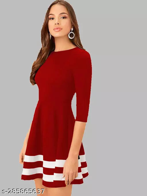 Vivient Women Red White Striped Hosiery Short Dress