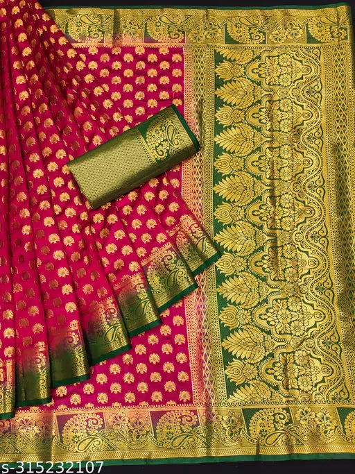 Morpich Fashion  Nylon Banarasi Silk Same Border Saree