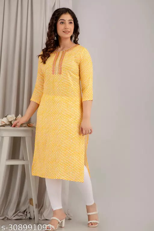 Mialo fashion leheriya embroidered  straight kurta for women.