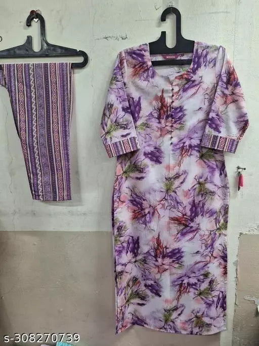 Anni Designer Women's Purple Straight Printed Kurta with Trouser
