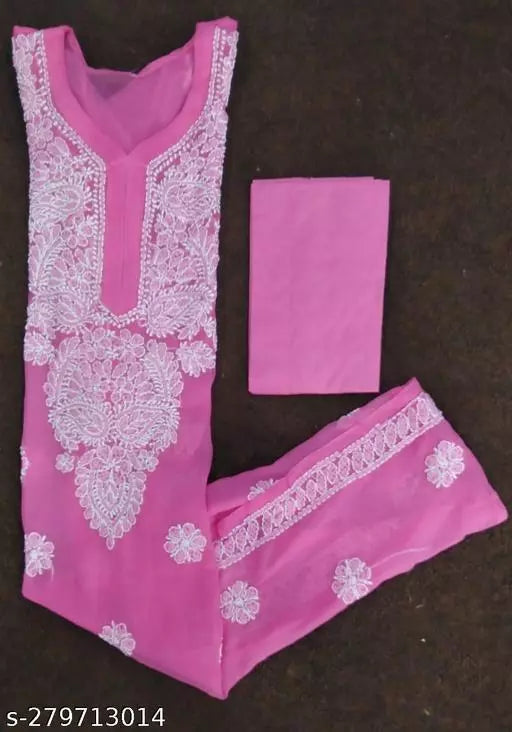 CHIKANKARI CHIFFON KURTI WITH INNER
