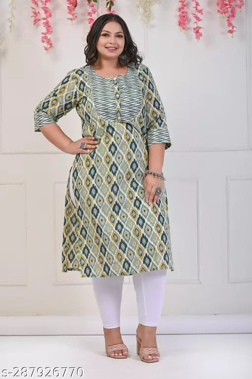 Swasti  Plus Size Women Printed  Floral Print Pure Cotton Straight Kurta