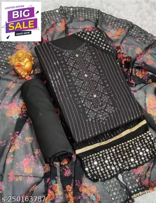 Georgette Unstiched Party Wear Salwar Suit and Dress Material Black Colours