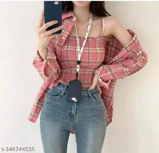 Pink shirt with fashionable top for women