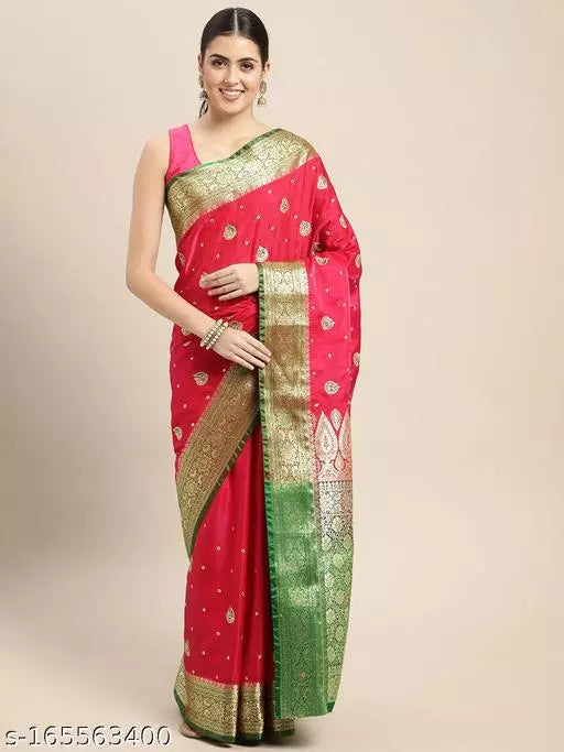 Banarasi Satin Silk Embroidery Saree With Heavy Pallu