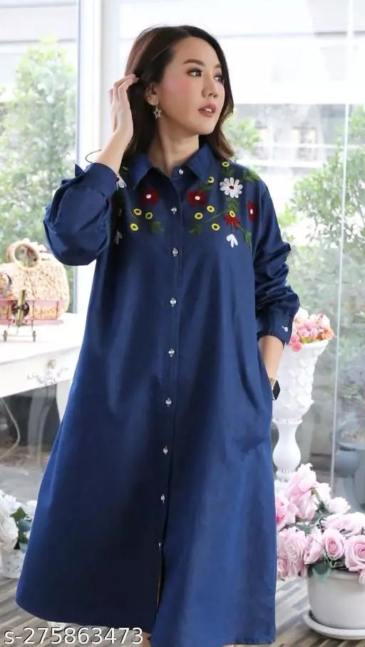 Denim Shirt With Colorful Embroidery