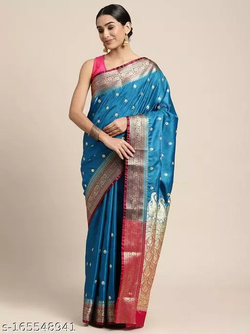 Banarasi Satin Silk Embroidery Saree With Heavy Pallu