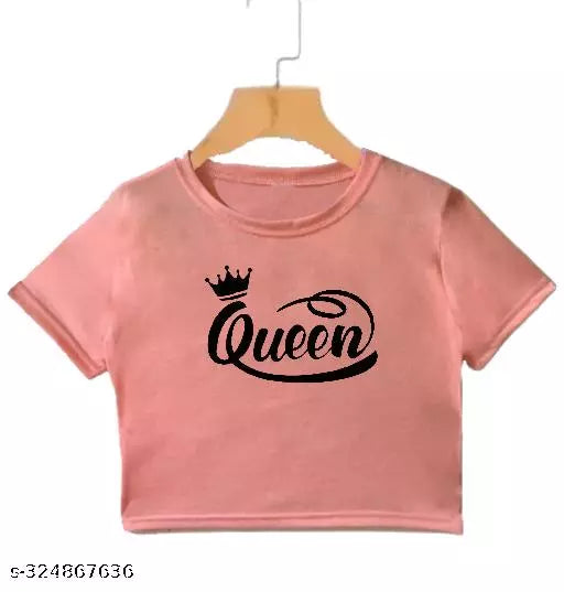 Trendy Feminine Printed Crop Tshirt Round Neck Top For Womens
