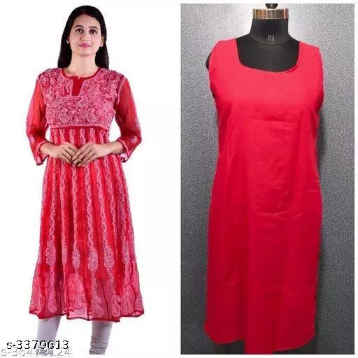 Handwork Chikankari  Chiffon Anarkali kurti With Inner.