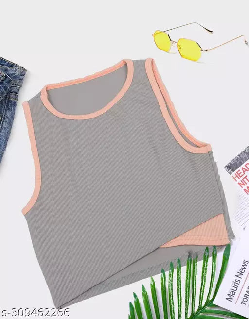 Women's Solid Cotton Rib Knit Crop Tank Top
