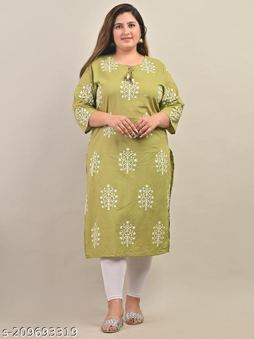 Swasti Plus Size Women Printed  Floral Print Pure Cotton Straight Kurta (Green)