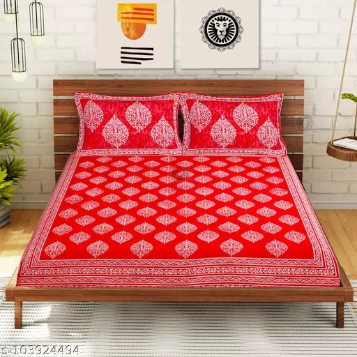 Double Pure Cotton Bedsheet With 2 Pillow Covers