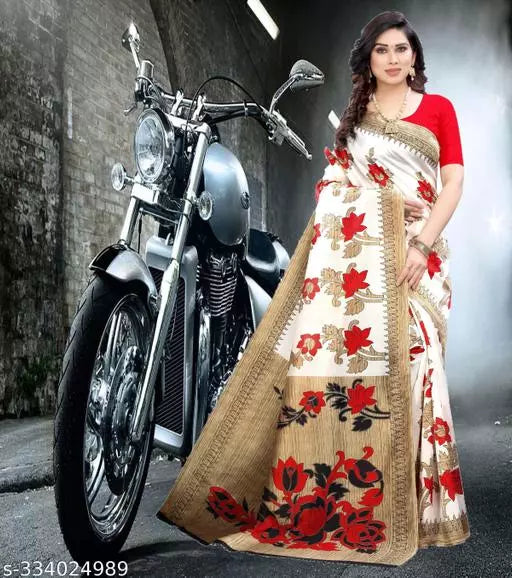 LIGHT WEIGHT BEAUTIFUL DESIGN COTTON BLEND -ART SILK MIX MATERIAL) SAREE WITH UNSTICHED BLOUSE
