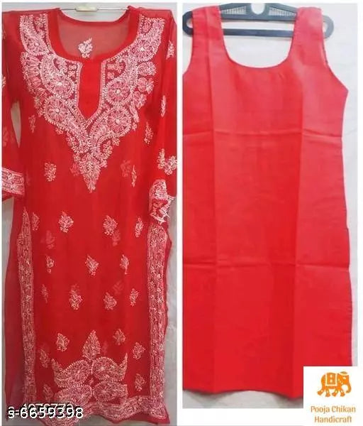 Fancy Chikankari Hand Embroidered Chiffon kurti With inner.
