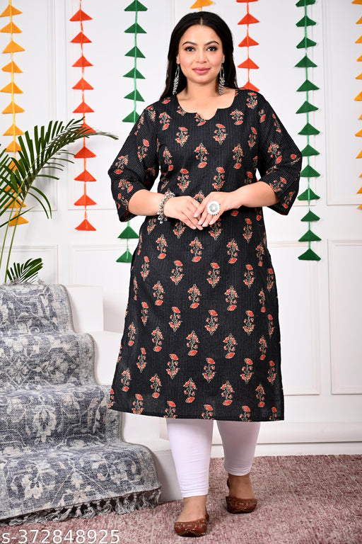Women Plus Size Floral Print  Printed Pure Cotton Straight Kurta
