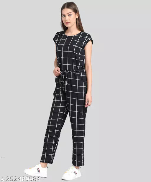 Vivient Women Black Checked Printed Jumpsuit