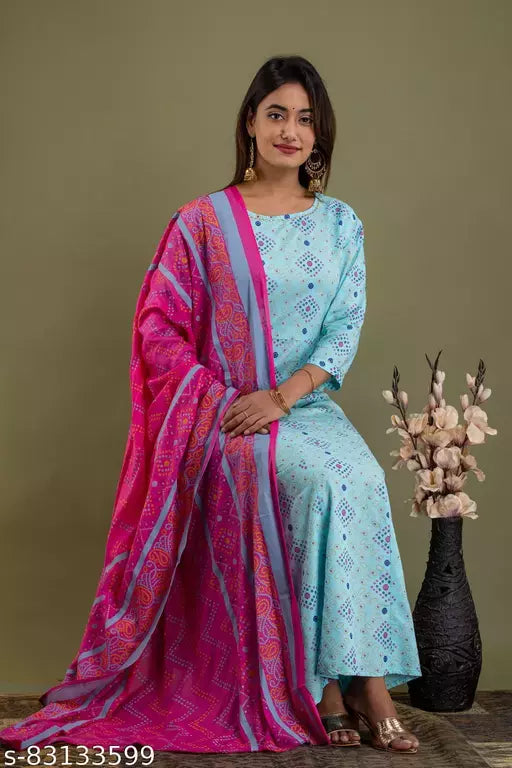 Mialo fashion bandhani print kurta  with dupatta.