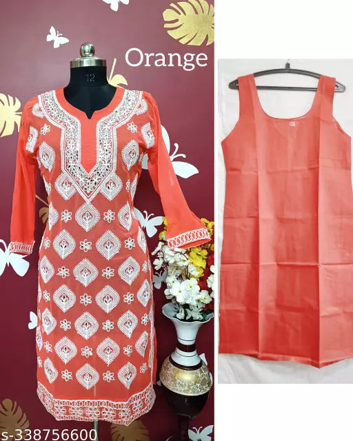 Chikankari embroidered boota jaal georgette kurti with cotton inner.