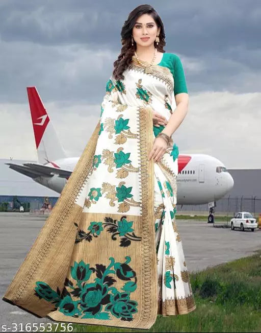 LIGHT WEIGHT FLORAL DESIGNER BEST PRICE ( KHAADI -ART SILK MIX MATERIAL) SKIN FRIENDLY SAREE WITH UNSTICHED BLOUSE