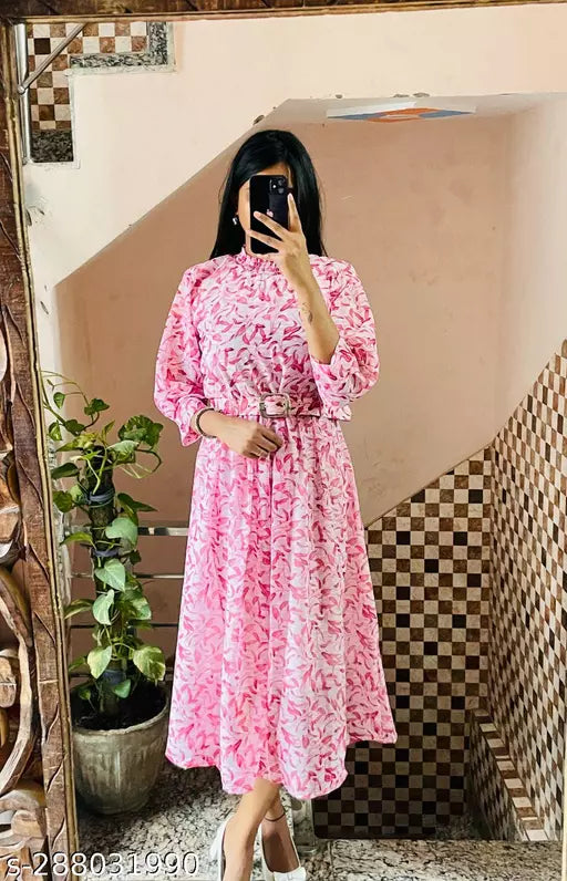 STYLISH LONG DRESS WITH BELT
