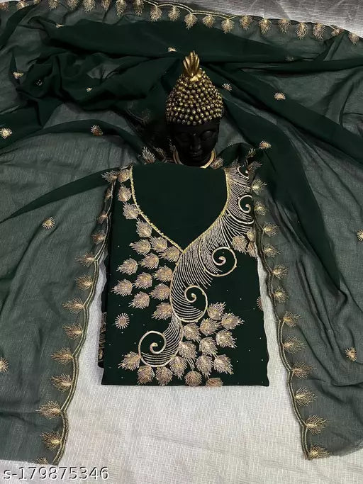 Women's Black Botanical Zari Embroidered Georgette Suits & Dress Materials