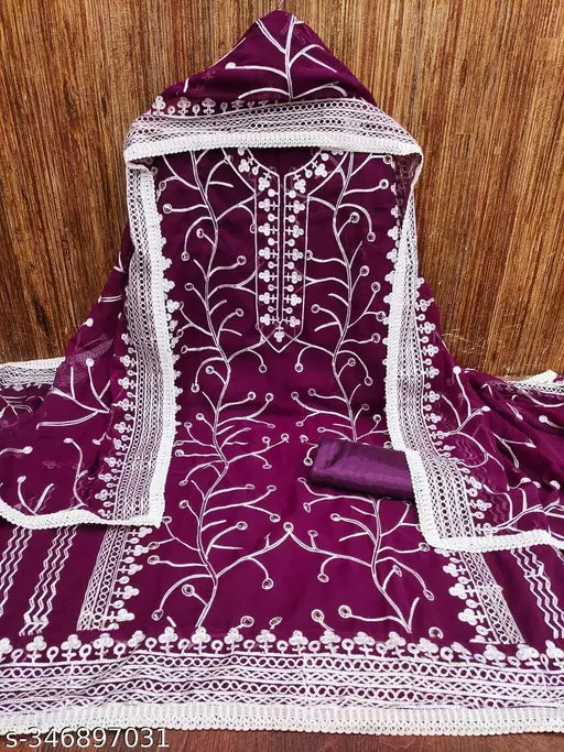 Georgette Dress Material For Womens With Embroidered Work On It