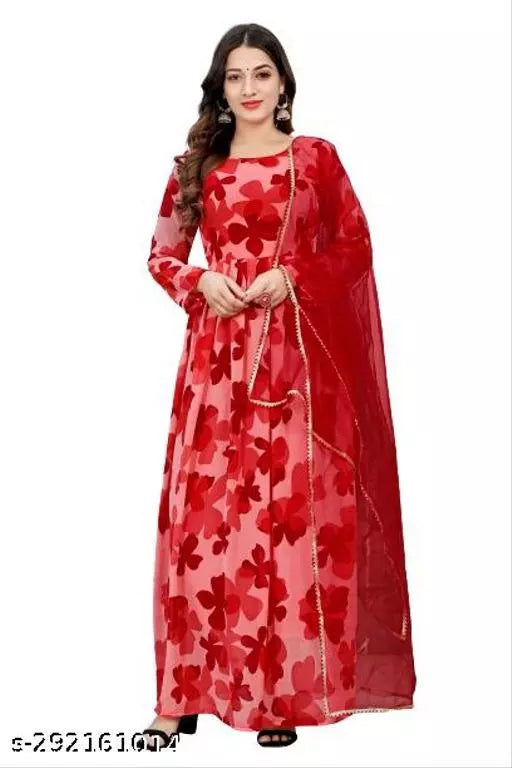 QVAZOR Stylish Fancy Trendy Printed Georgette Gown For Women For Party Wedding Festival Functions