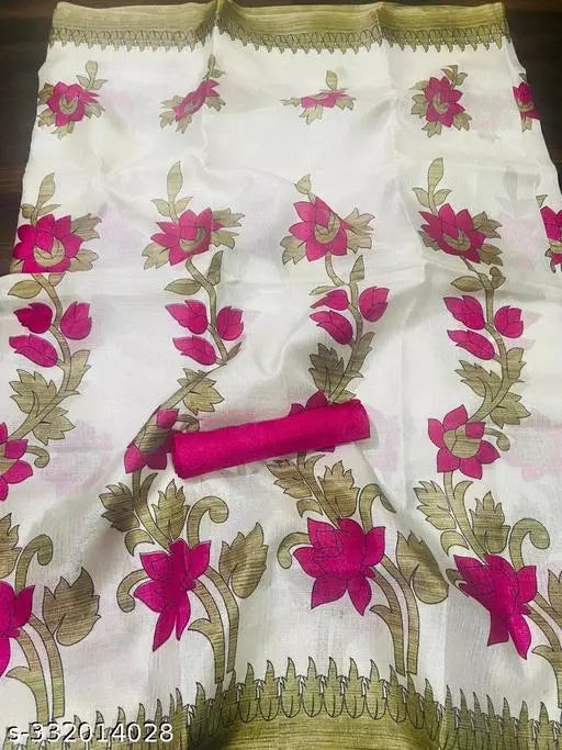 LIGHT WEIGHT FLORAL PRINTED KHADI SILK BLENDED SAREE