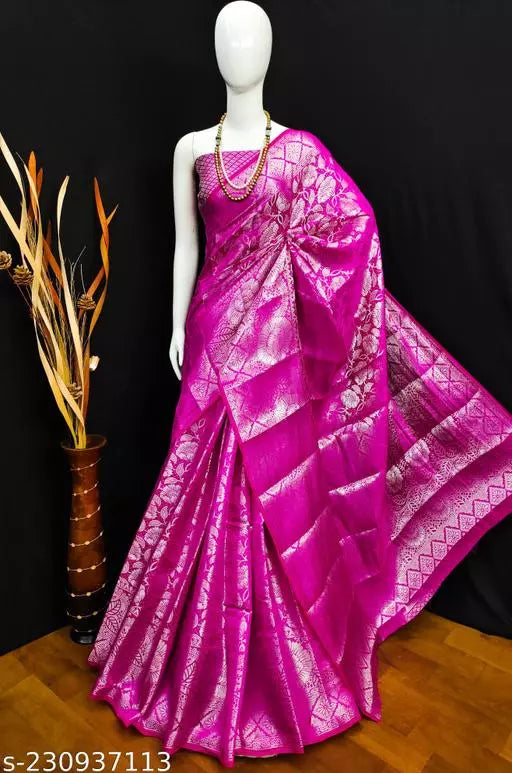 Morpich Fashion Pink Banarasi Silk Silver Zari Saree