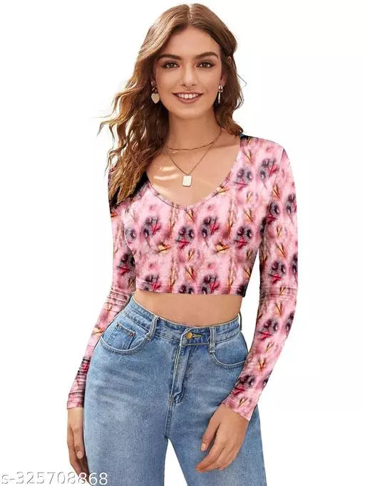Western Printed V_ Neck Crop Top