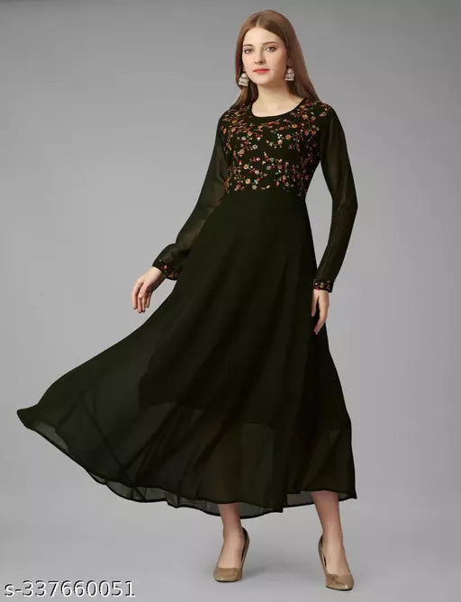 Exquisite Georgette Long Dress - Elegant Party Wear Mehndi Gown for Women and Ladies