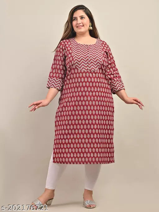 Swasti Plus Size Women Printed  Floral Print Pure Cotton Straight Kurta (Maroon)