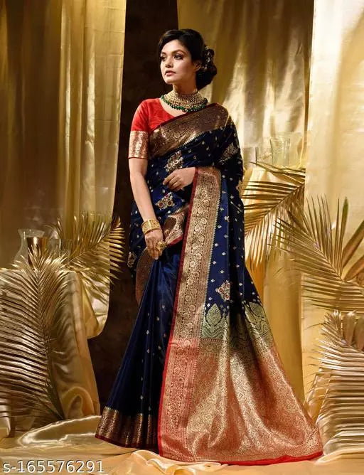 Banarasi Satin Silk Embroidery Saree With Heavy Pallu
