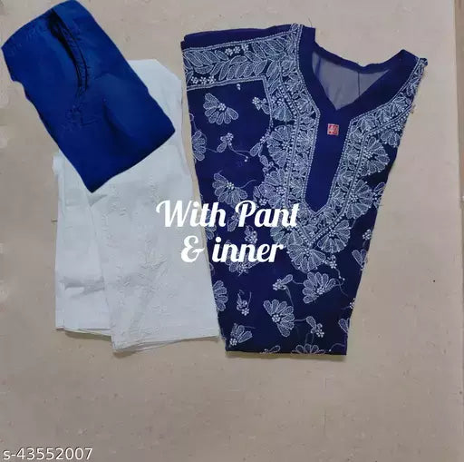 Handwork Chikankari Butterfly Chiffon kurti set+pant+inner