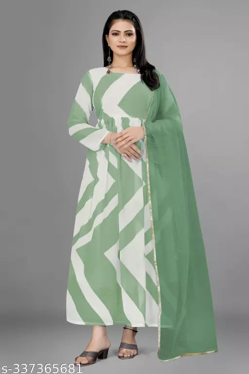 QVAZOR Stylish Fancy Trendy Printed Georgette Gown For Women For Party Wedding Festival Functions