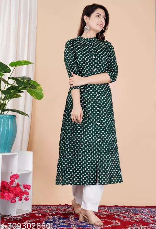 Shree Ganeseh Fashion Rayon Printed Stylish D green Kurti Dress For Women/Girls