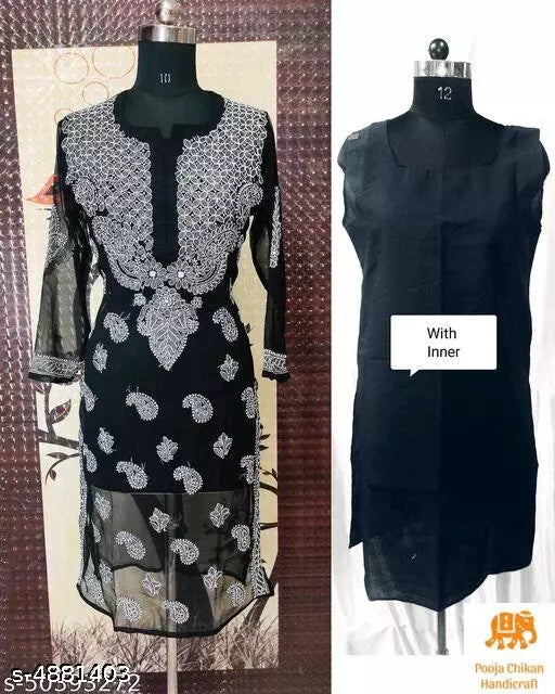 Handwork Chaikankari Chiffon Kurti &with inner.